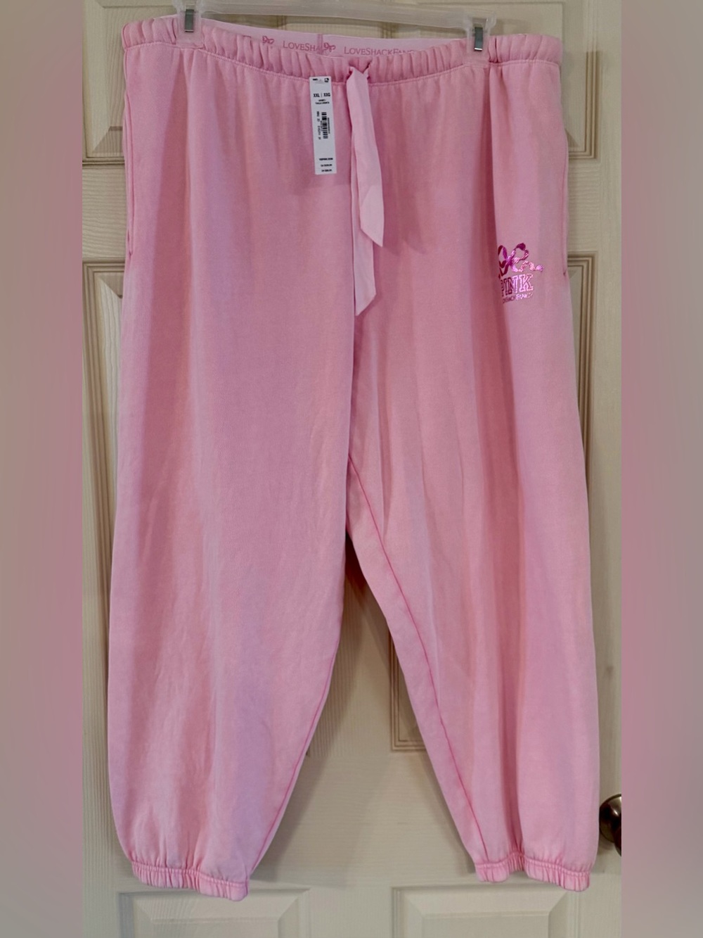NWT PINK X LoveShackFancy Victoria's Secret Jogger Sweatpants XXL Short Pink
